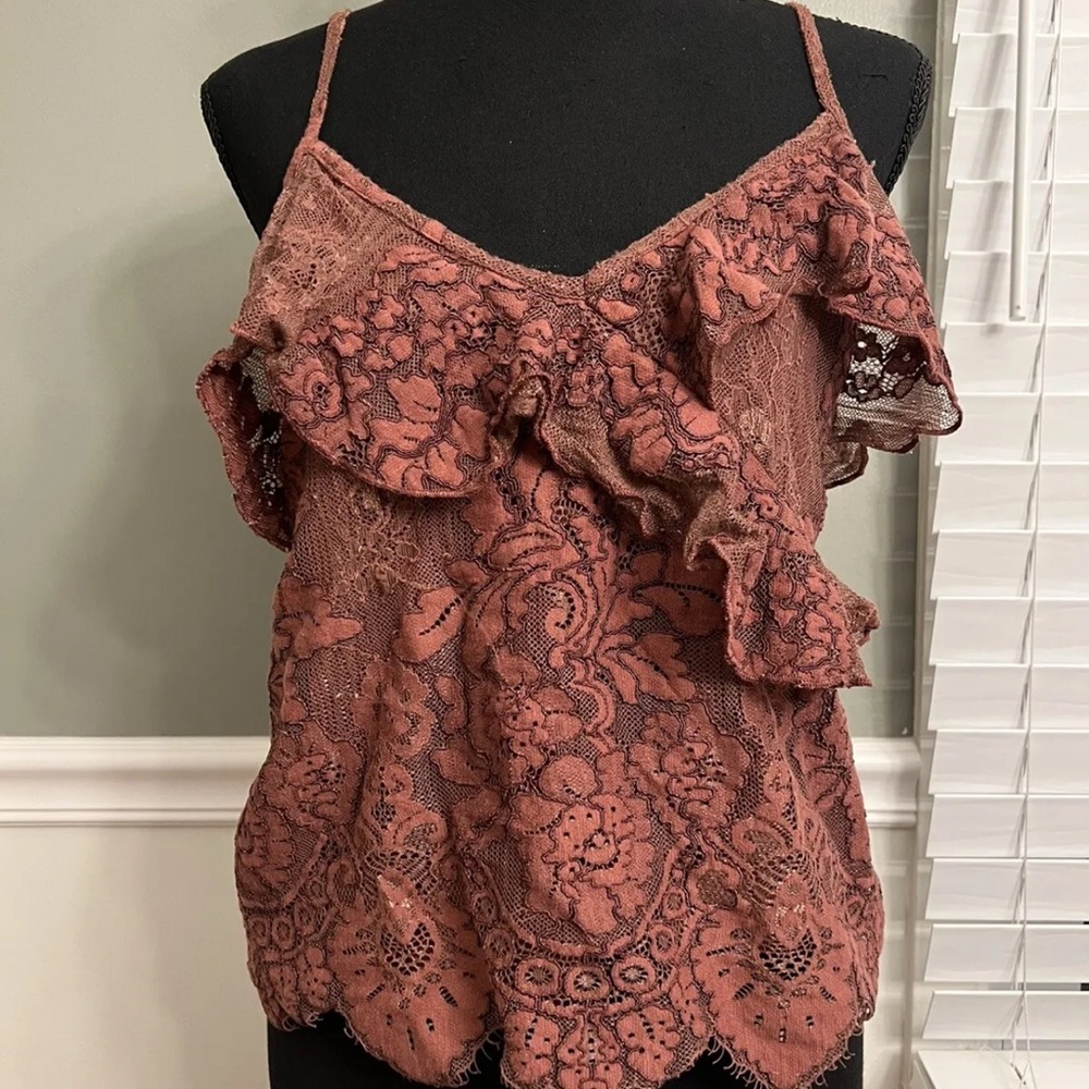 American Eagle Floral/Lace  Tank Top FRONT LINED Size Large